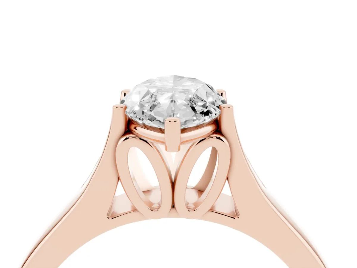 Marquise Cut Solitaire Diamond Ring with Cathedral Band and Four-Prong Setting Rose gold