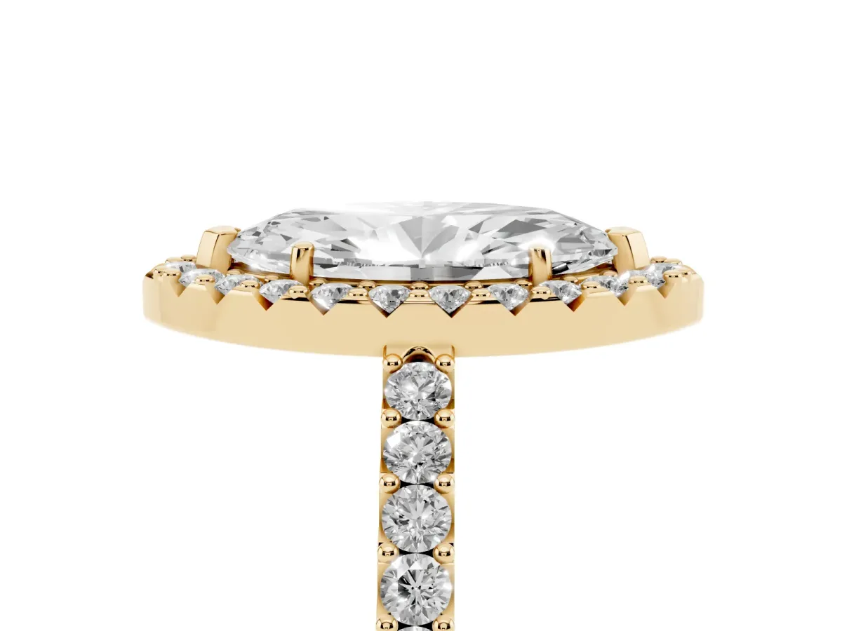 Marquise Cut Halo Diamond Pavé Solitaire Ring Yellow gold