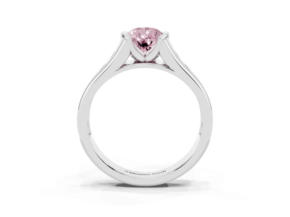 Fancy Pink Pear Cut Solitaire Bezel-Set Diamond Ring with Channel-Set Band Silver