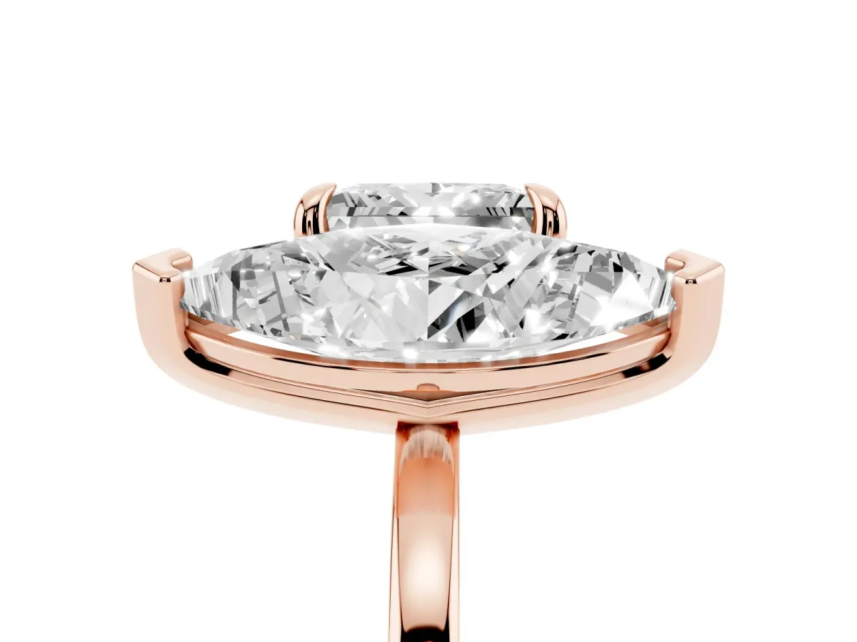 Marquise and Princess Toi Moi Ring with Prong Setting and Plain Band Rose gold