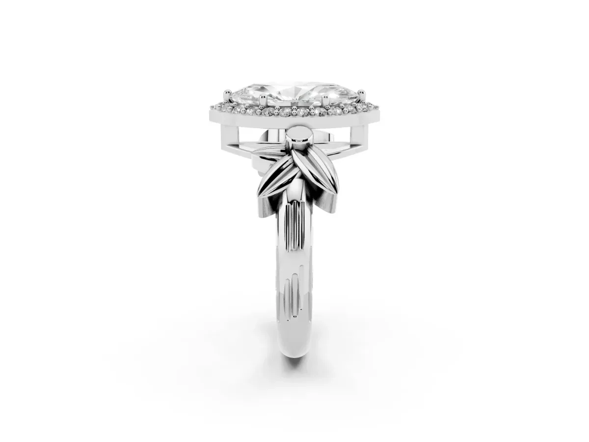 Marquise Cut Halo Diamond Floral Band with Four-Prong Setting White gold