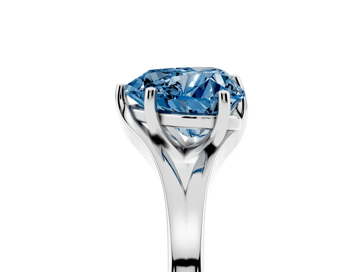 Fancy Blue Heart Cut Solitaire Diamond Ring with Six-Prong Setting and Tapered Band White gold