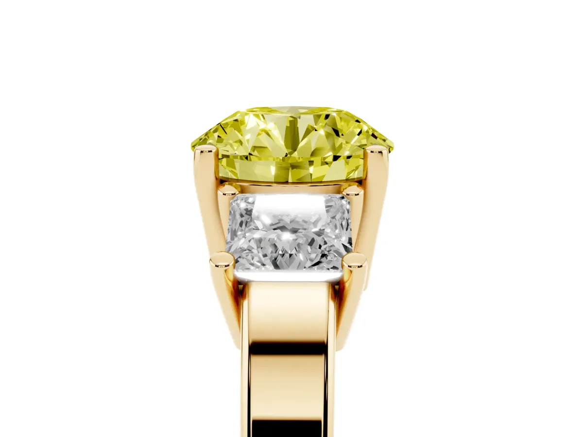 Fancy Yellow Three-Stone Round Cut Cut Solitaire Ring with Prong Setting Yellow gold