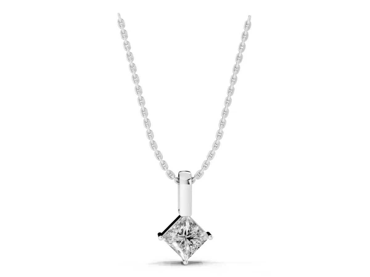 Princess Cut Bezel Set Diamond Pendant White gold