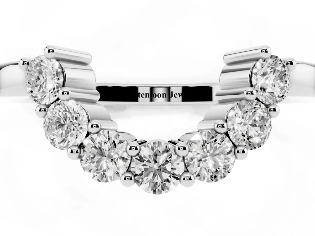 Curved Round Diamond Pave Band with Prong Setting Platinum