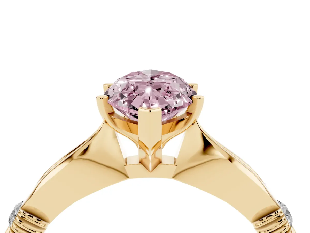 Fancy Pink Marquise Cut Solitaire Diamond Twisted Band with Four-Prong Setting Yellow gold