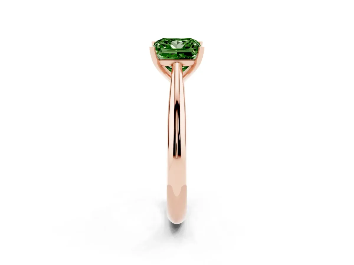 Fancy Green Princess Cut Diamond Solitaire Engagement Ring with Cathedral Setting and Four-Prong Mount Rose gold