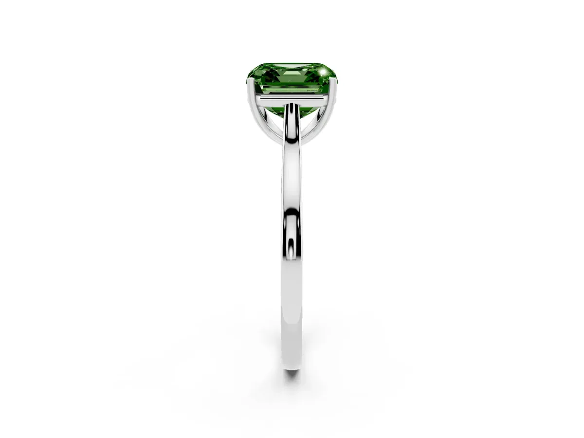 Fancy Green Asscher Cut Solitaire Heart Prong Engagement Ring with Tapered Band Silver