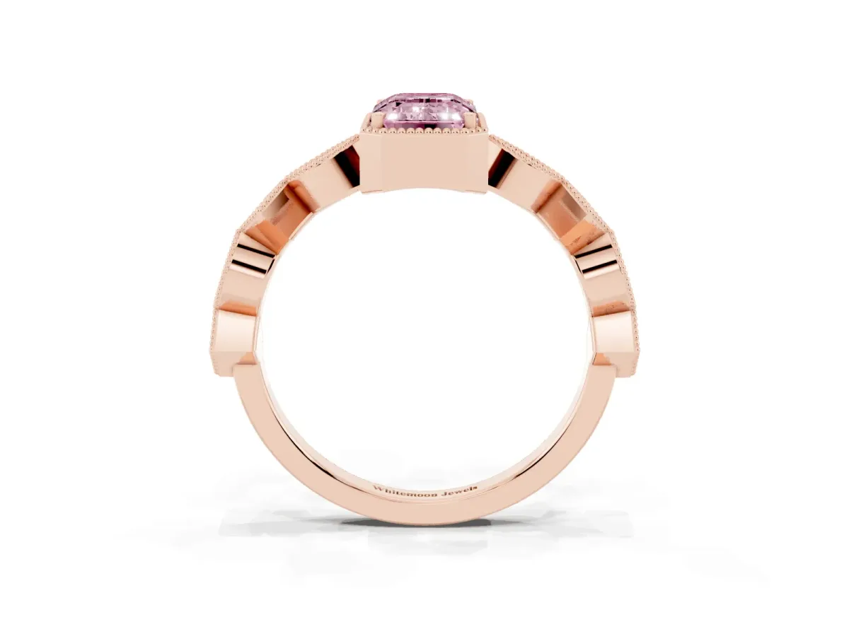 Fancy Pink Emerald Cut Milgrain Marquise Diamond Twist Band Ring Rose gold