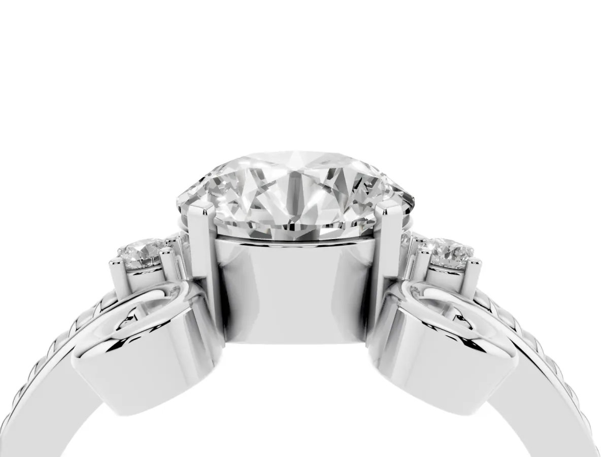Round Cut Solitaire Twisted Band Scroll Prong Ring Silver