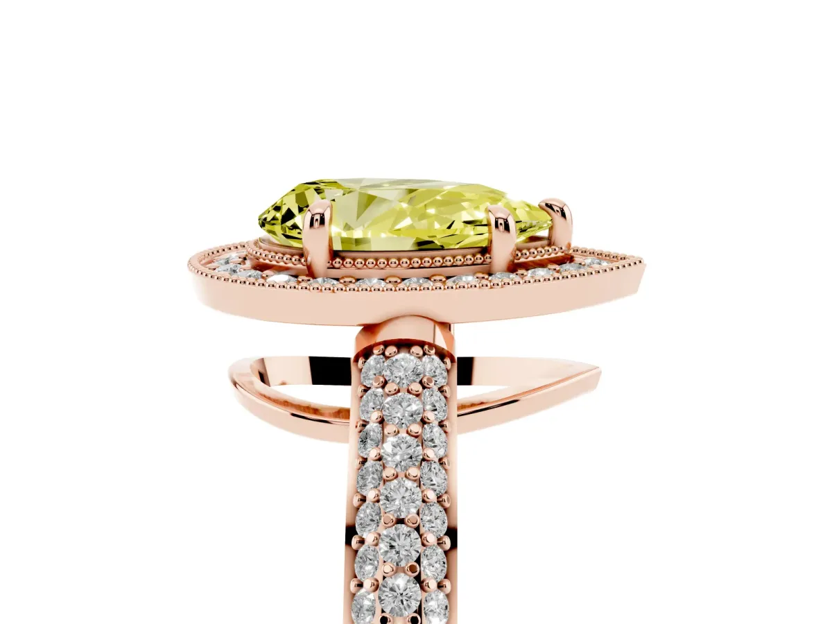 Fancy Yellow Pear Cut Cut Halo Diamond Pave Band with Four-Prong Setting Rose gold