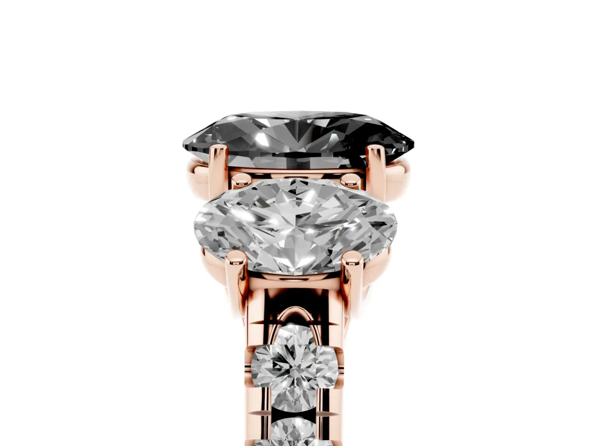 Fancy Black Three-Stone Oval Cut Diamond Pavé Band with Prong Setting Rose gold
