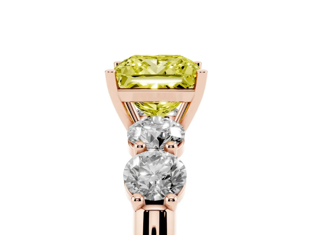 Fancy Yellow Princess Cut Cut Five-Stone Prong Set Diamond Ring with Classic Band Rose gold
