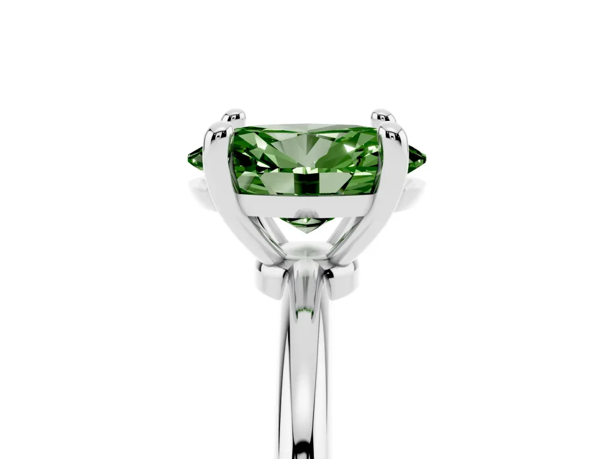 Fancy Green Oval Cut Solitaire Diamond Ring with 4-Prong Setting on a Classic Band Silver