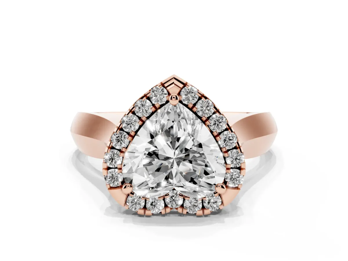 Heart Cut Cut Halo Solitaire Engagement Ring with Square Band and Four-Prong Setting Rose gold