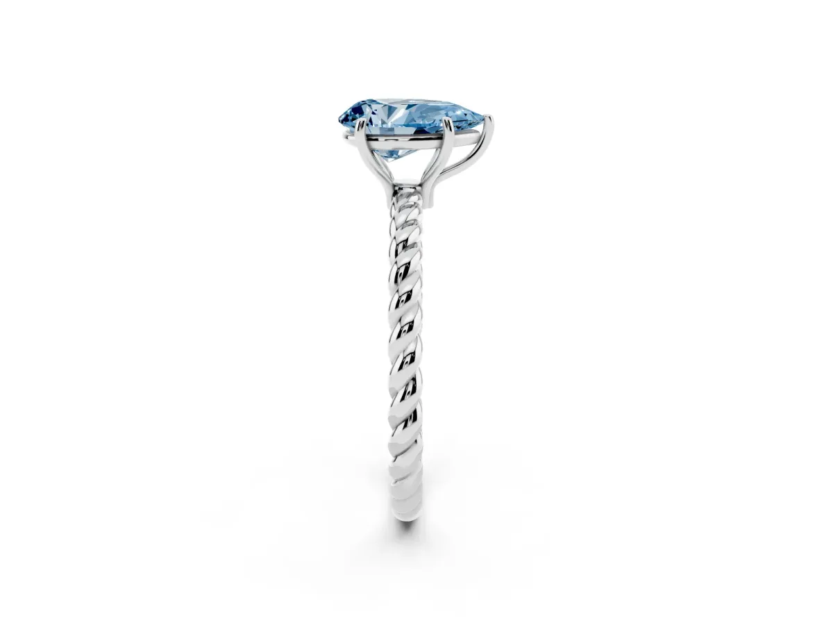 Fancy Blue Pear Cut Solitaire Twist Band Ring with Four-Prong Setting Silver