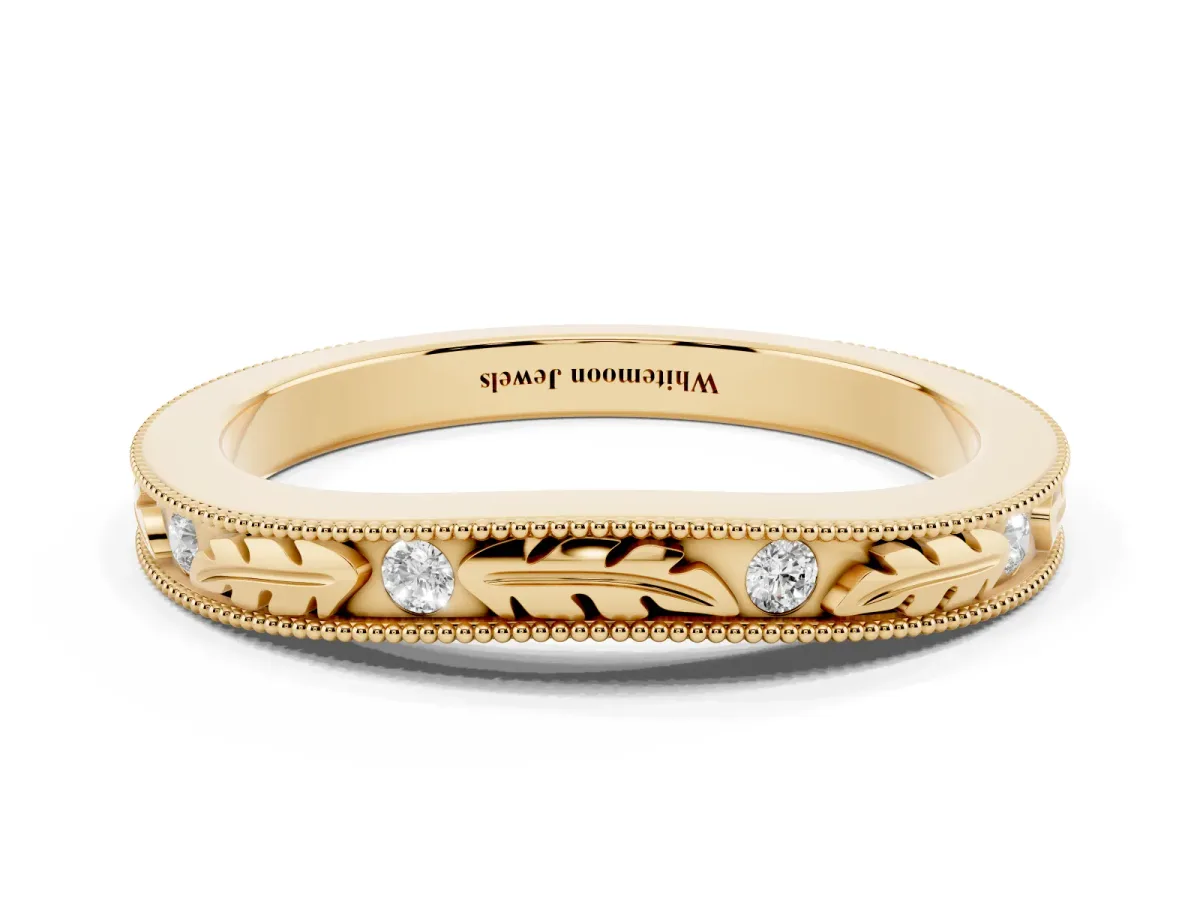Milgrain Bezel Set Round Diamond Eternity Band Yellow gold