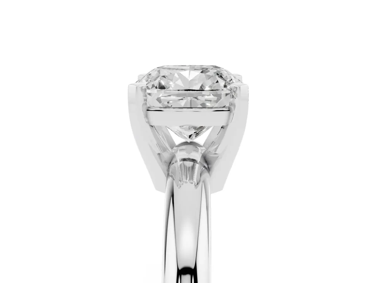 Cushion Cut Diamond Solitaire Engagement Ring with Round Band and Four-Prong Setting Silver