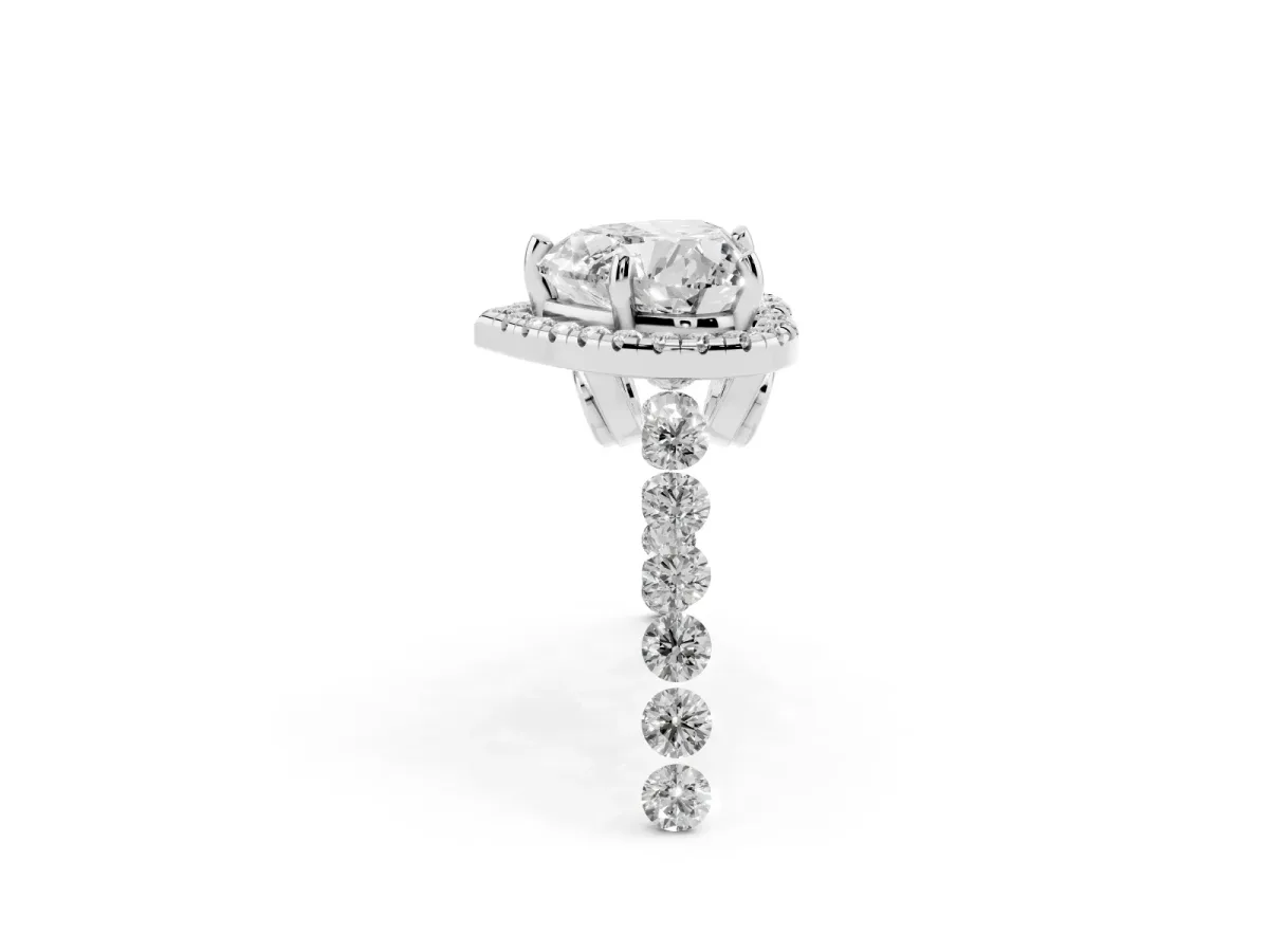Heart Cut Halo Pavé Diamond Engagement Ring with Four-Prong Setting Silver