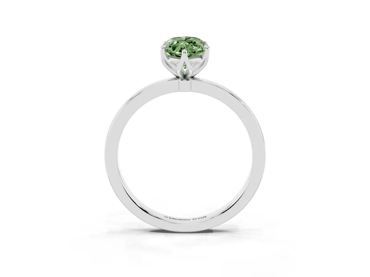 Fancy Green Marquise Cut Diamond Solitaire Ring with Thin Band and Prong Setting Silver