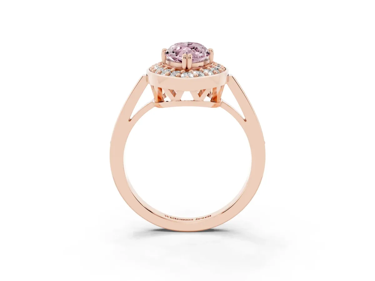 Fancy Pink Marquise Cut Diamond Halo Ring with Split Shank and Four-Prong Setting Rose gold