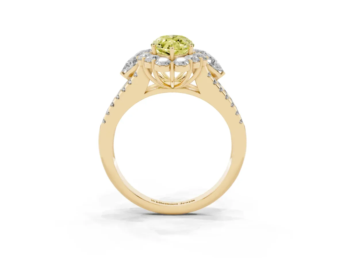 Fancy Yellow Marquise Cut Halo Split Shank Diamond Engagement Ring with Prong Setting Yellow gold