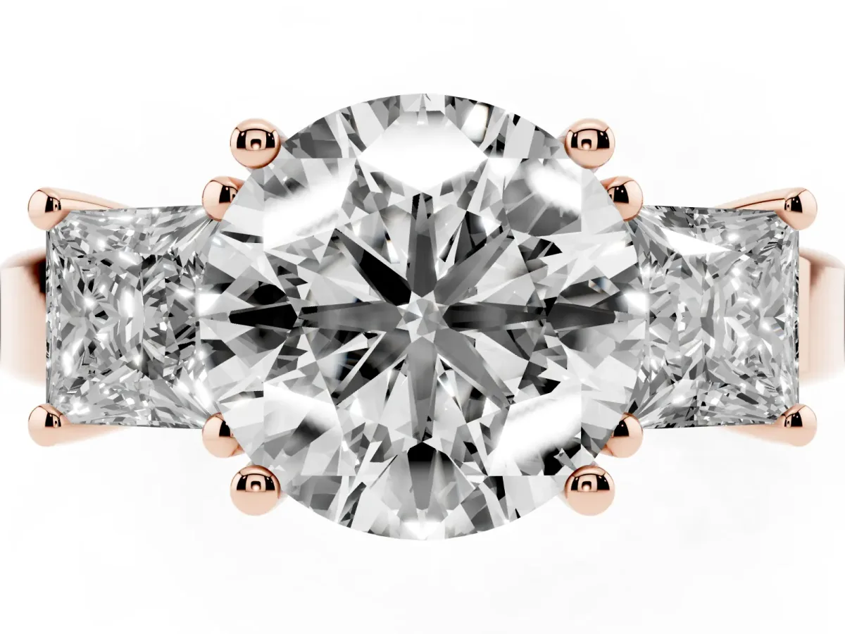 Three-Stone Round Cut Cut Solitaire Ring with Prong Setting Rose gold