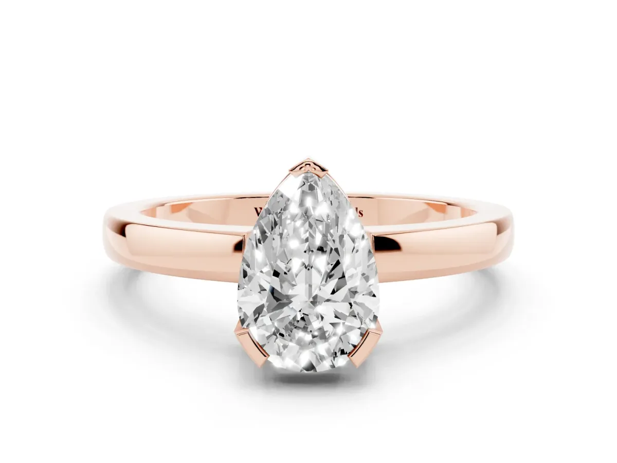 Pear Cut Cut Solitaire Ring with Four-Prong Setting and Classic Band Rose gold