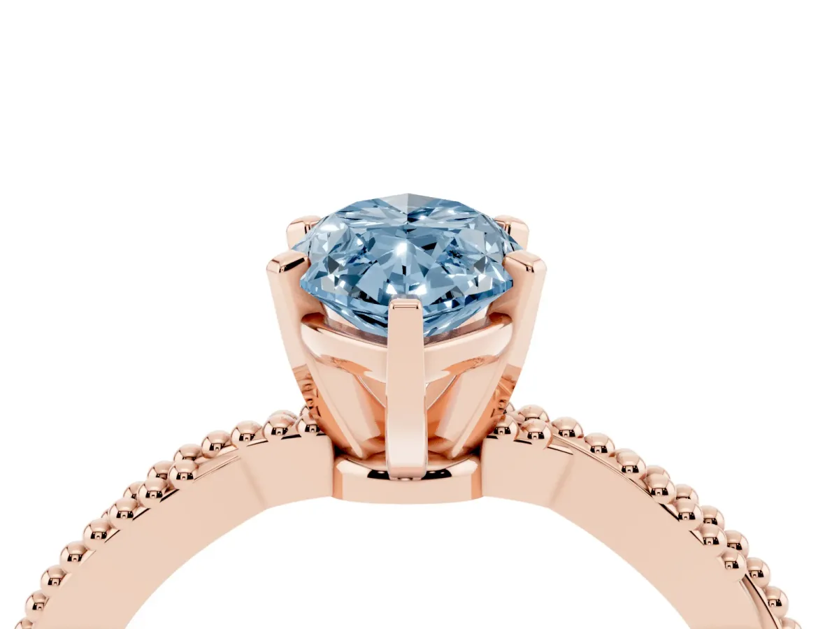 Fancy Blue Marquise Cut Solitaire Twisted Band with Bead Prong Setting Rose gold