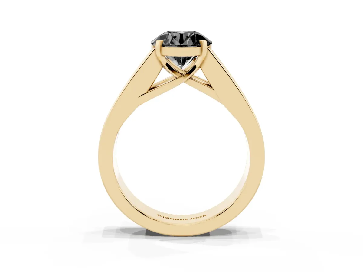 Fancy Black Round Cut Cut Channel Set Solitaire Ring with Four-Prong Setting Yellow gold