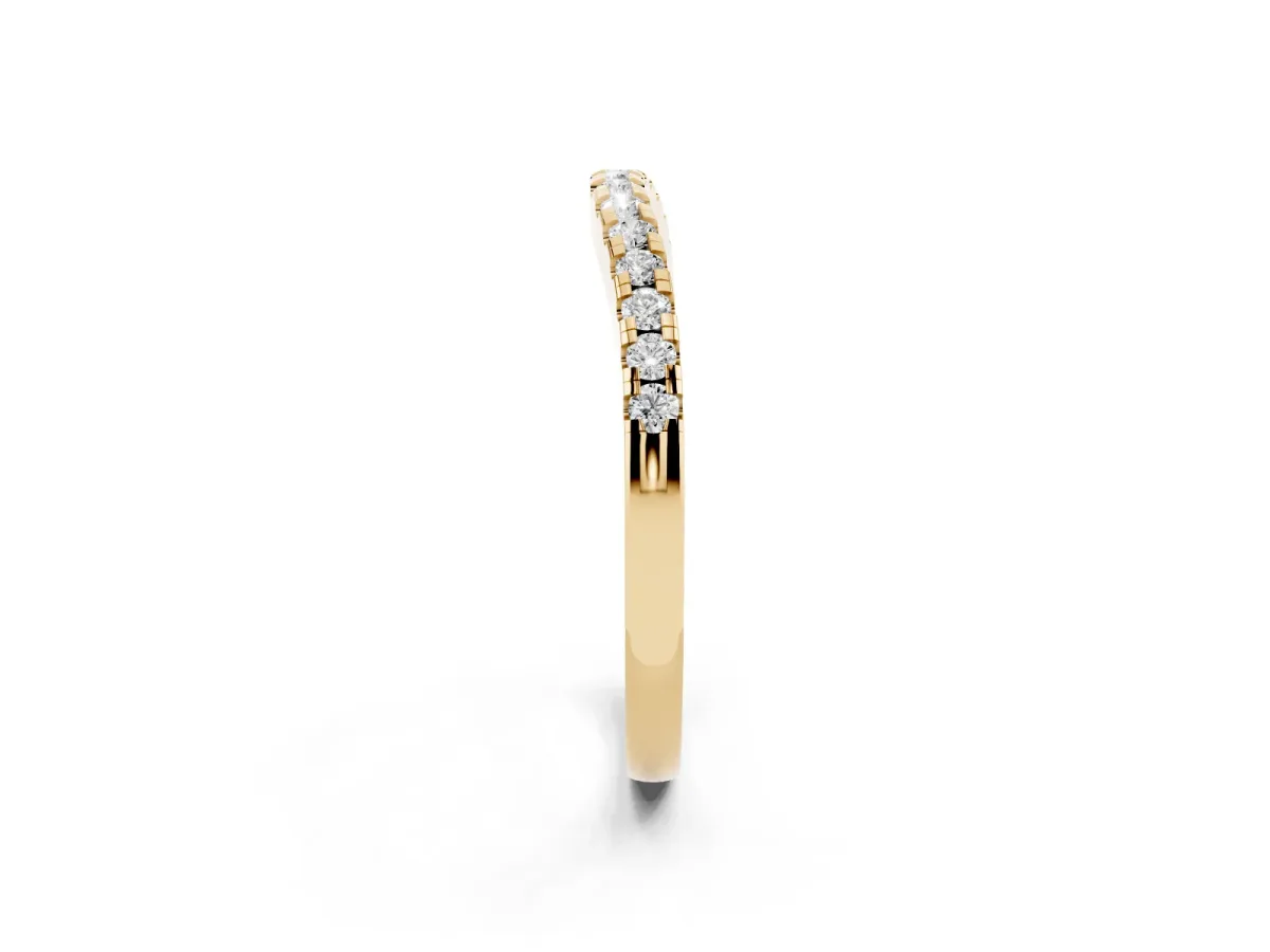 Pavé Round Diamond Curved Band with Shared Prong Setting Yellow gold