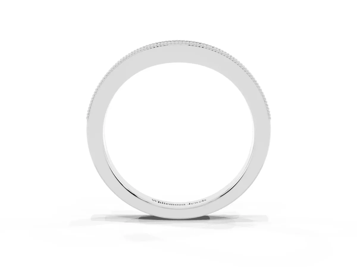 Pavé Round Diamond Curved Band with Milgrain Edge Platinum