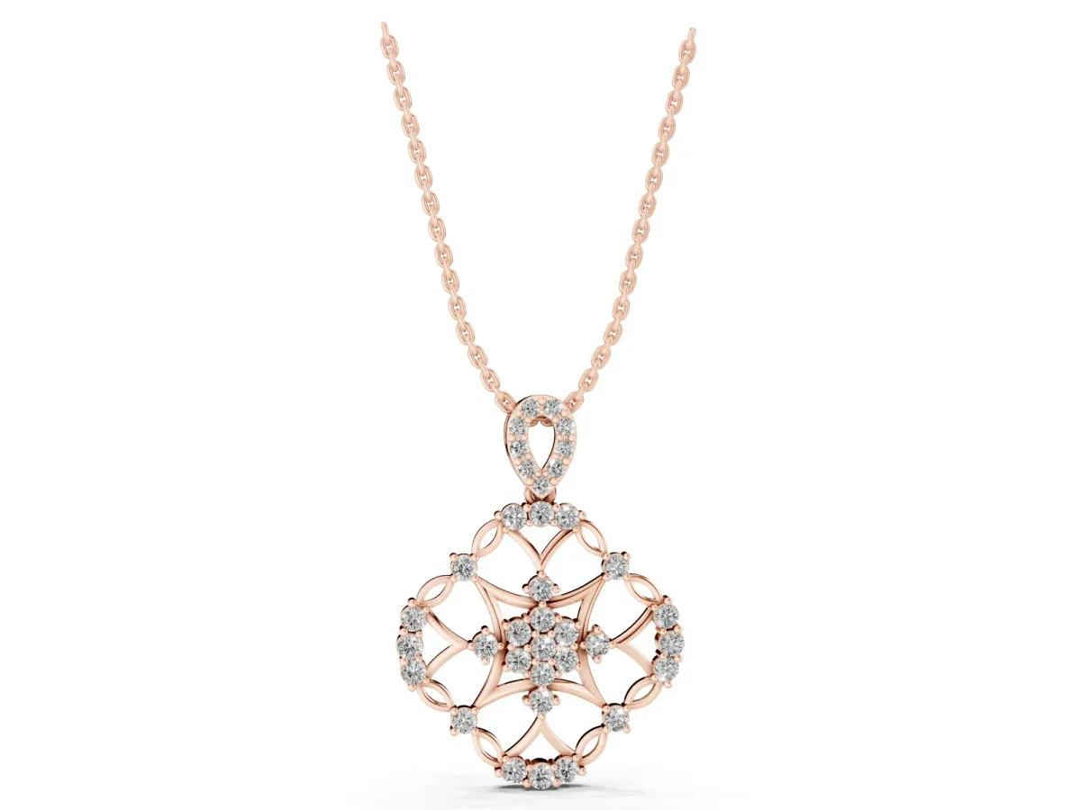 Round Diamond Halo Pendant with Pavé Setting Rose gold