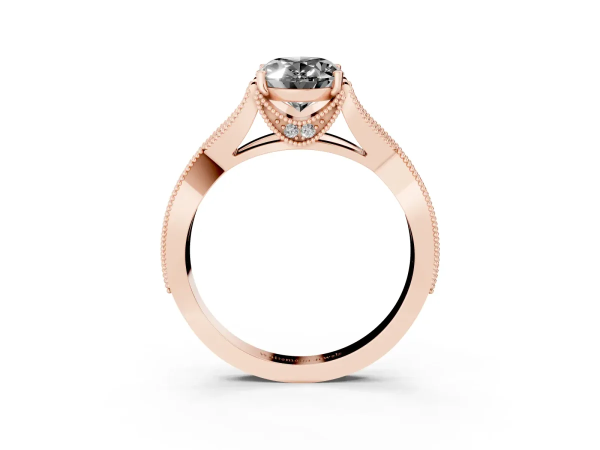 Fancy Black Oval Cut Cut Diamond Twisted Band with Milgrain Pave Setting and Four-Prong Setting Rose gold