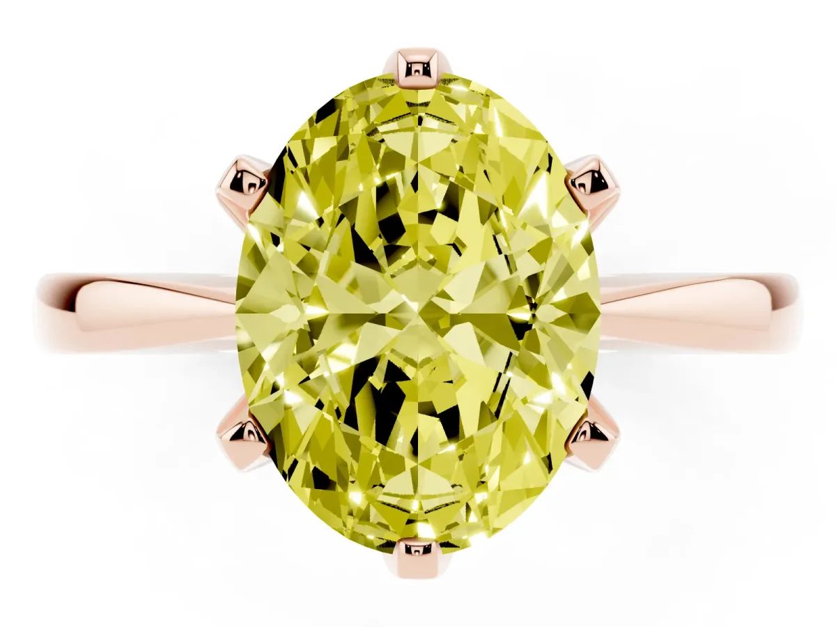 Fancy Yellow Oval Cut Solitaire Engagement Ring with Six-Prong Setting and Tapered Band Rose gold