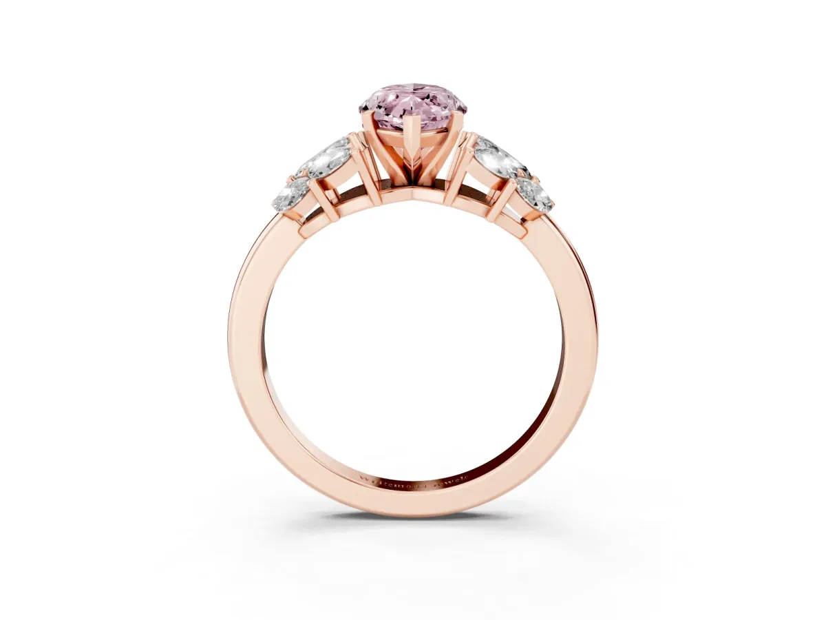 Fancy Pink Marquise Cut Diamond Cluster Leaf Design Ring with Prong Setting Rose gold
