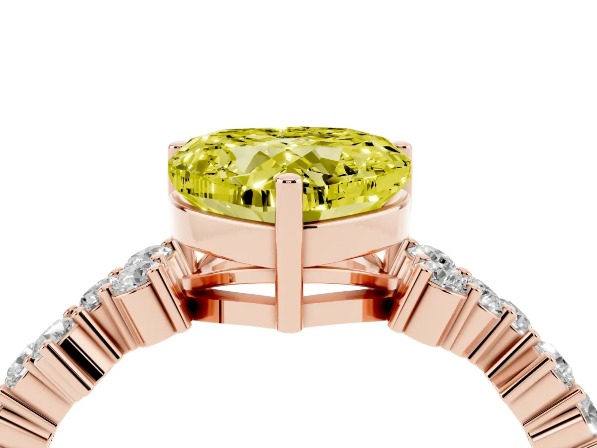 Fancy Yellow Heart Cut Diamond Scattered Round Accent Ring with Prong Setting Rose gold