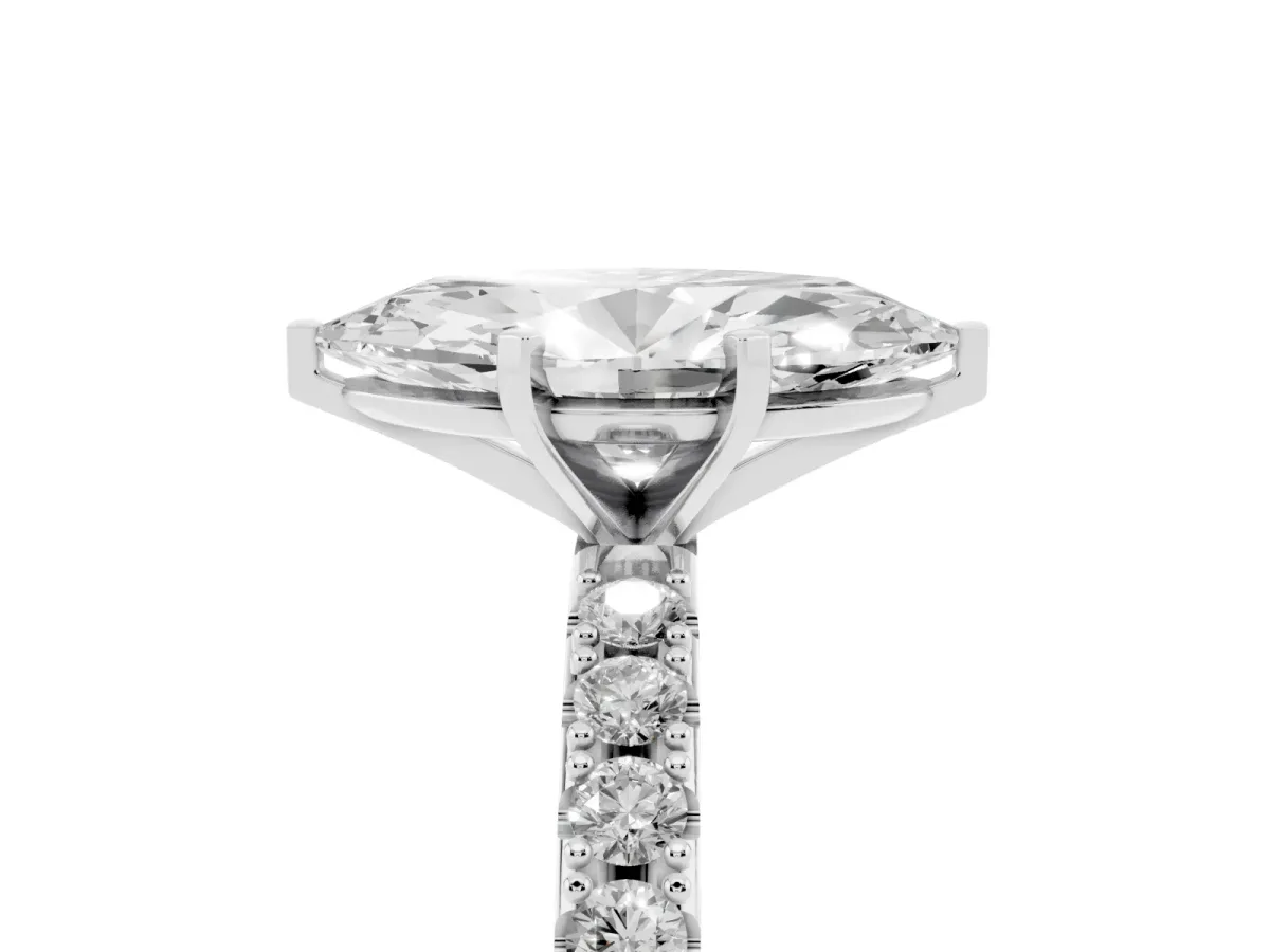Marquise Cut Diamond Solitaire Pavé Band with Four-Prong Setting Platinum
