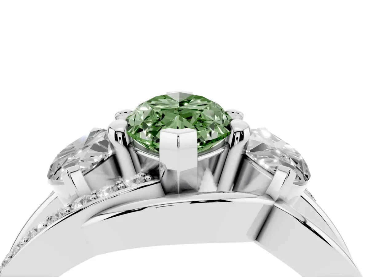 Fancy Green Three-Stone Marquise Cut Cut Diamond Split Shank Prong Set Ring Silver