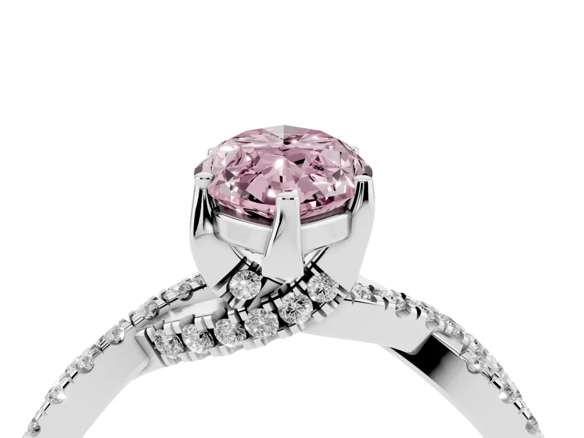 Fancy Pink Marquise Cut Solitaire Twist Pave Diamond Engagement Ring with Prong Setting Silver