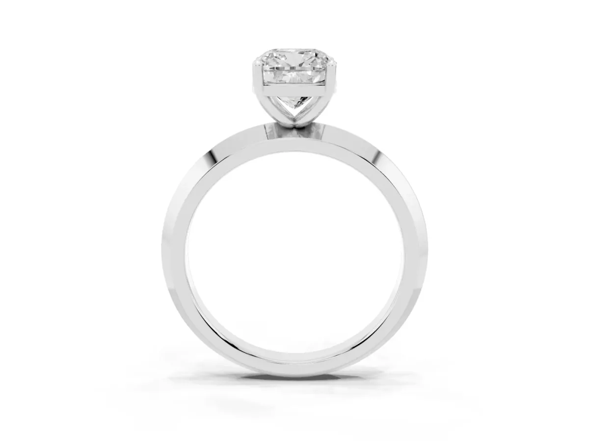 Cushion Cut Cut Solitaire Engagement Ring with Flat Band and Four-Prong Setting Silver