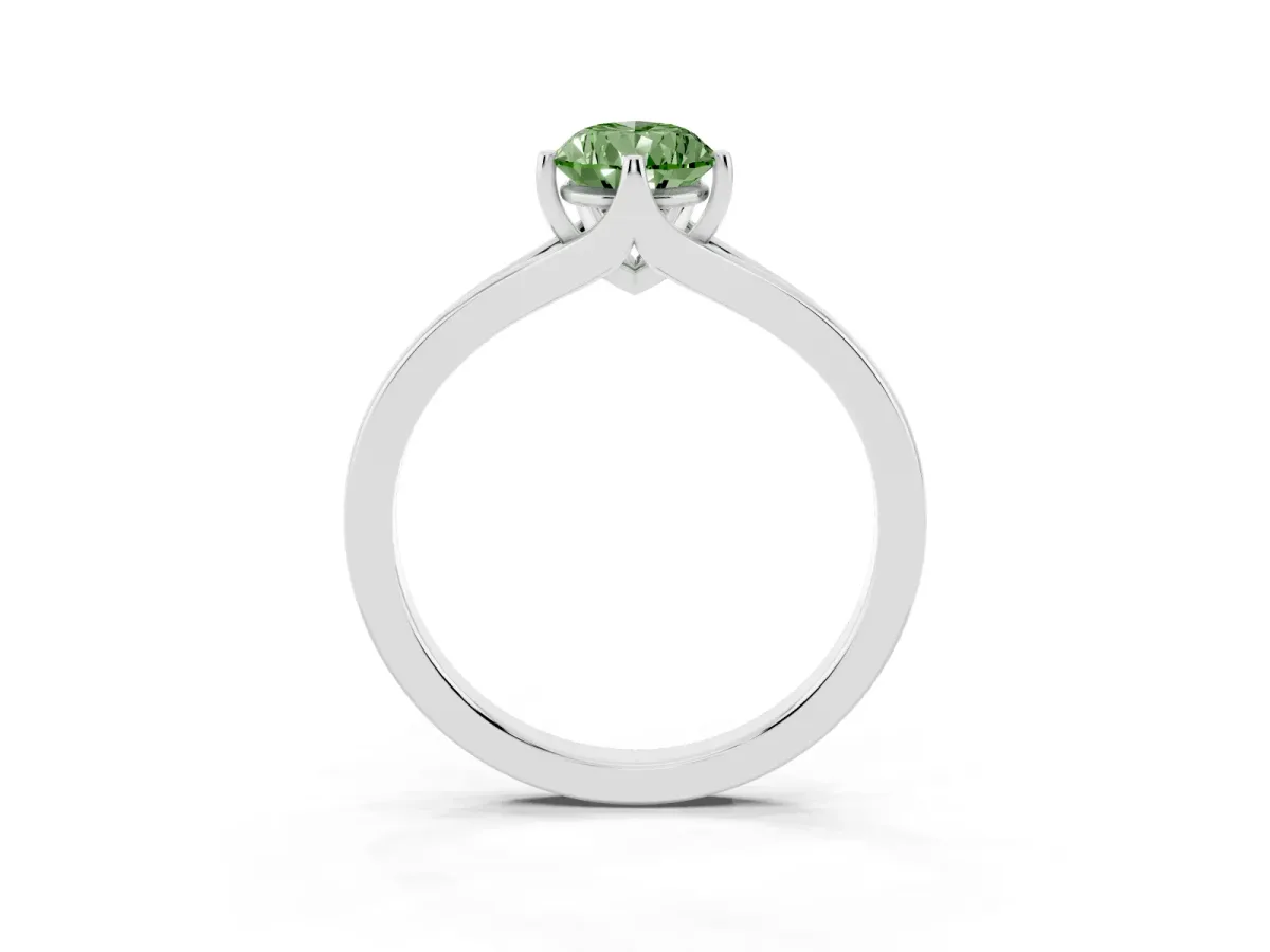 Fancy Green Pear Cut Solitaire Diamond Ring with Six-Prong Setting and Tapered Band Silver