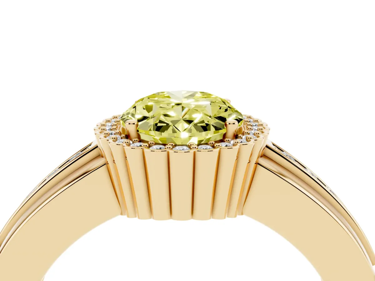 Fancy Yellow Oval Cut Cut Halo Pave Band Four-Prong Ring Yellow gold