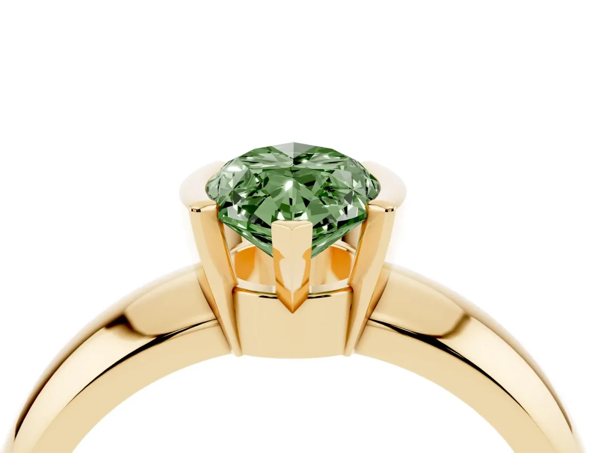 Fancy Green Marquise Cut Solitaire Tension Set Diamond Ring with Wide Band Yellow gold