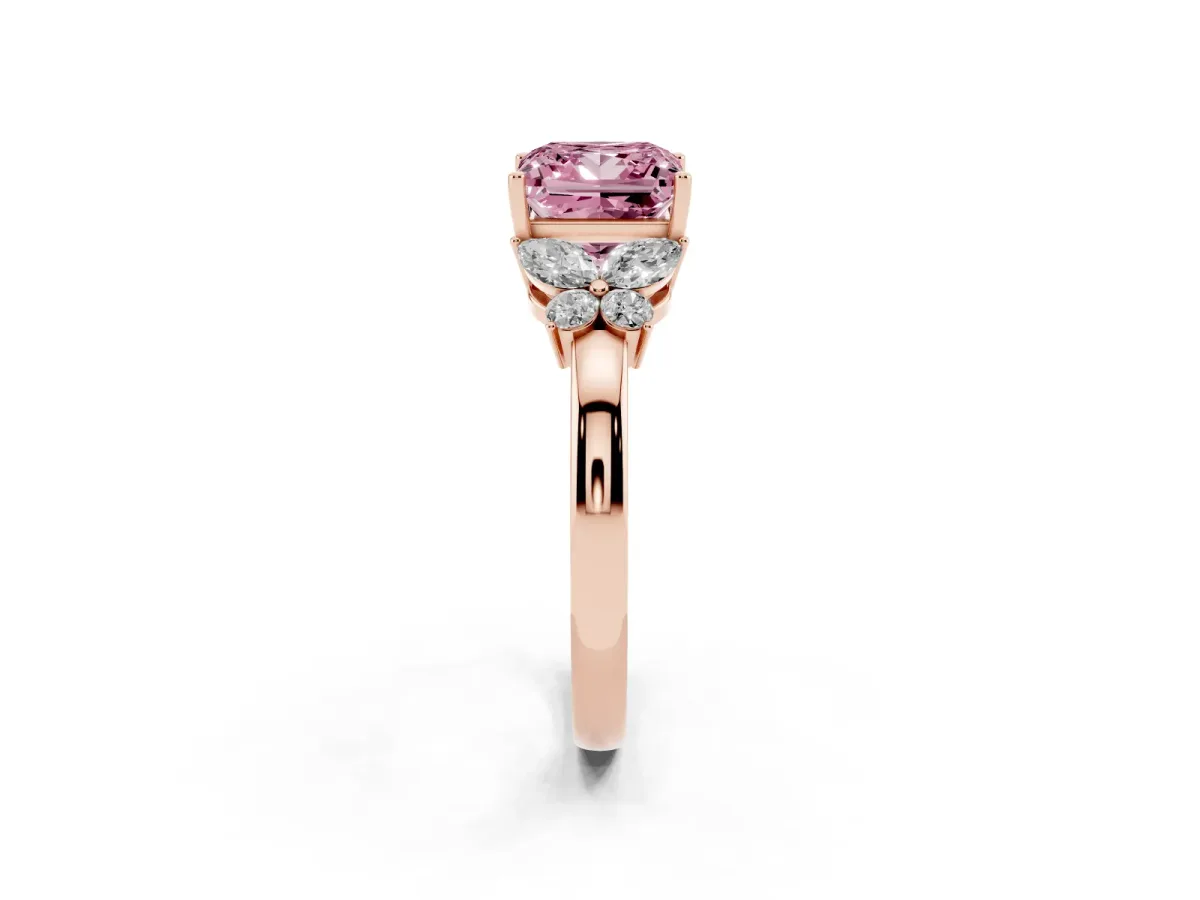 Fancy Pink Princess Cut Cut Solitaire Floral Diamond Ring with Four-Prong Setting Rose gold