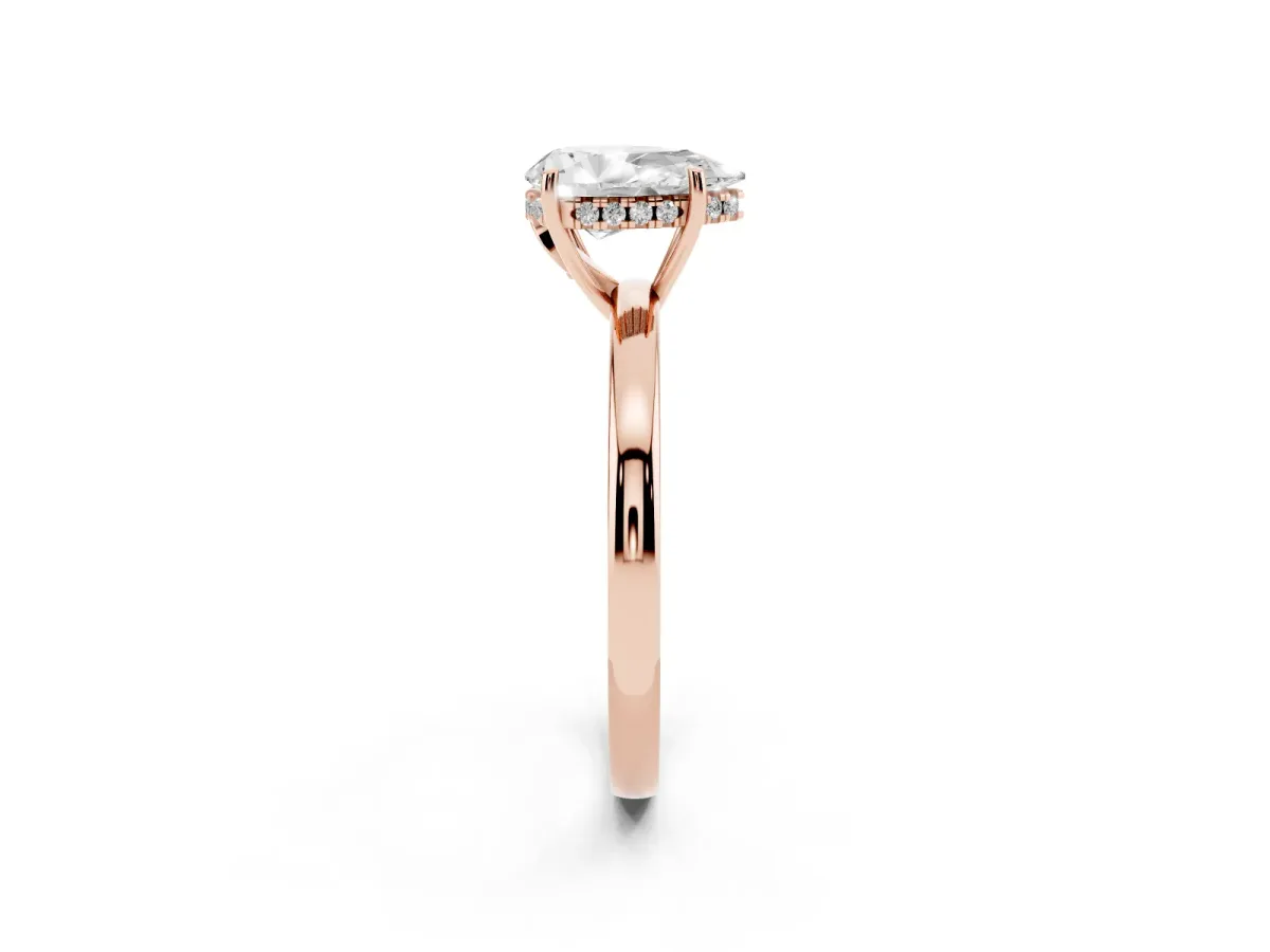 Pear Cut Solitaire Diamond Ring with Prong Setting and Plain Band Rose gold