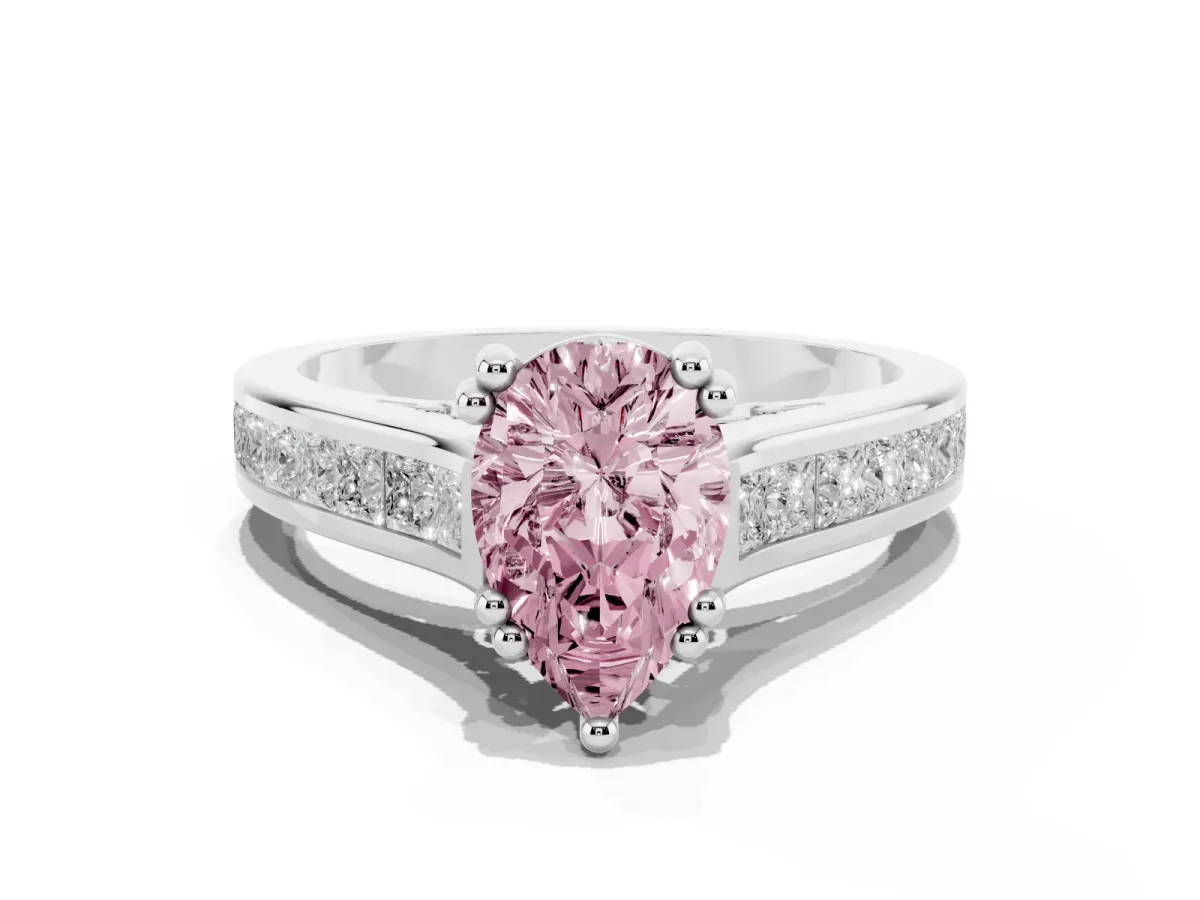 Fancy Pink Pear Cut Cut Channel Set Solitaire Engagement Ring with Prong Setting Silver