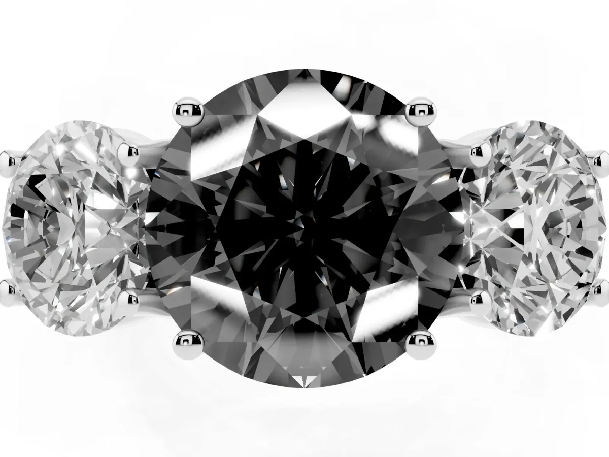 Fancy Black Three-Stone Round Cut Diamond Pavé Band with Prong Setting Silver