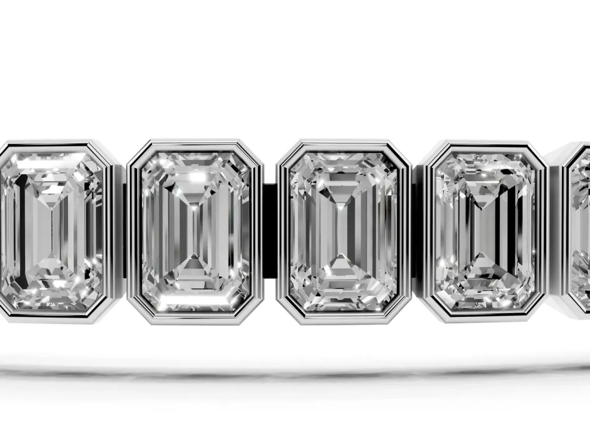Emerald Cut Diamond Tennis Bracelet with Bezel Setting White gold