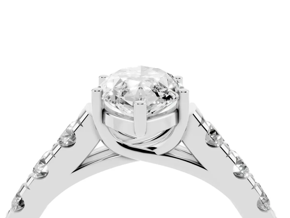 Marquise Cut Cut Diamond Solitaire Ring with Micro Pave Band and Prong Setting Platinum